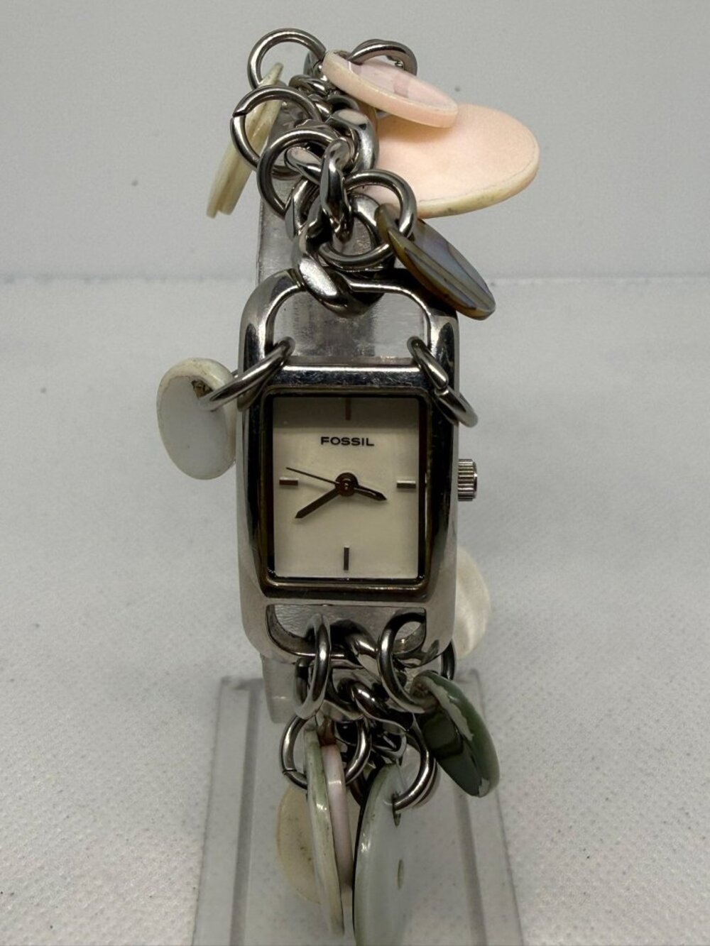 Fossil F2 Women's Charm Bracelet Watch Stainless Steel Mother of Pearl Dial FS-1